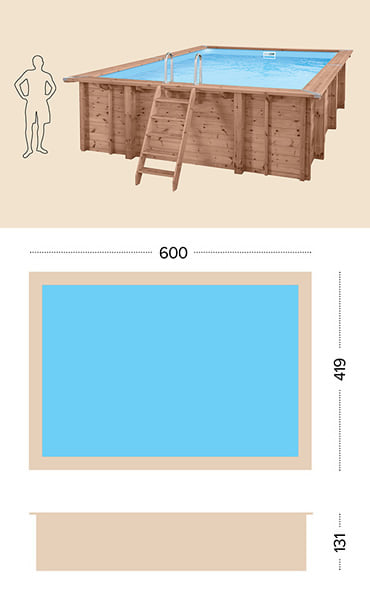 Piscina in legno fuori terra da esterno Jardin CARRE 6x4 m: specifiche tecniche