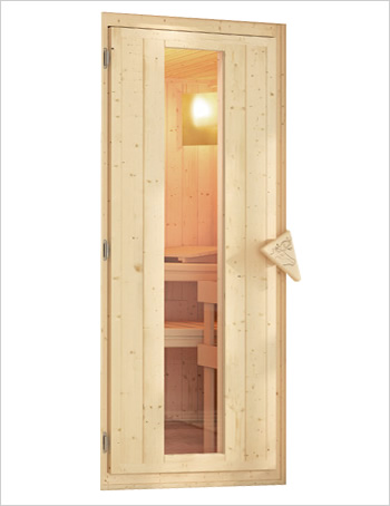 Sauna finlandese da esterno Ketty 1: Kit spedito: Porta a risparmio energetico in legno e vetro bronzato