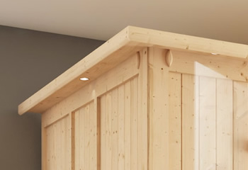 Sauna finlancese classica da casa in kit in legno massello di abete 40 mm Zelda da interno: Cornice del tetto con luce LED opzionale