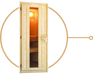 Sauna finlandese da esterno Ketty 1 - Porta coibentata in legno e vetro temperato